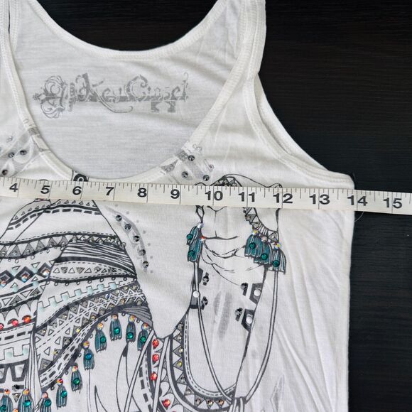 Key Closet Top Womens XS Camel Swarovski Crystal Rhinestone Tank Tee White NEW - Picture 9 of 10